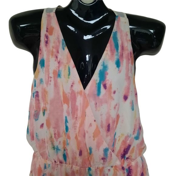 $5 For $25* Rory Becca Abstract Multicolored Sheer Back Romper- Size Large - Picture 2 of 10